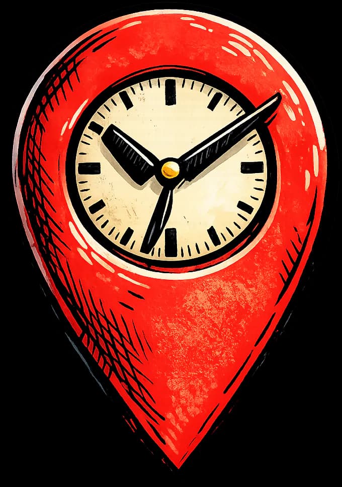 Un marqueur de carte rouge avec une horloge à la place du cadran.